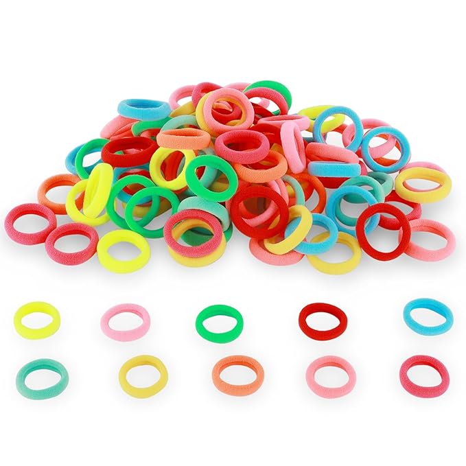 QRTVI 120 Pcs Baby Hair Ties, Cotton Toddler Hair Ties for Girls and Kids, Multicolor Small Seamless Hair Bands Elastic Ponytail Holders(Colorful)