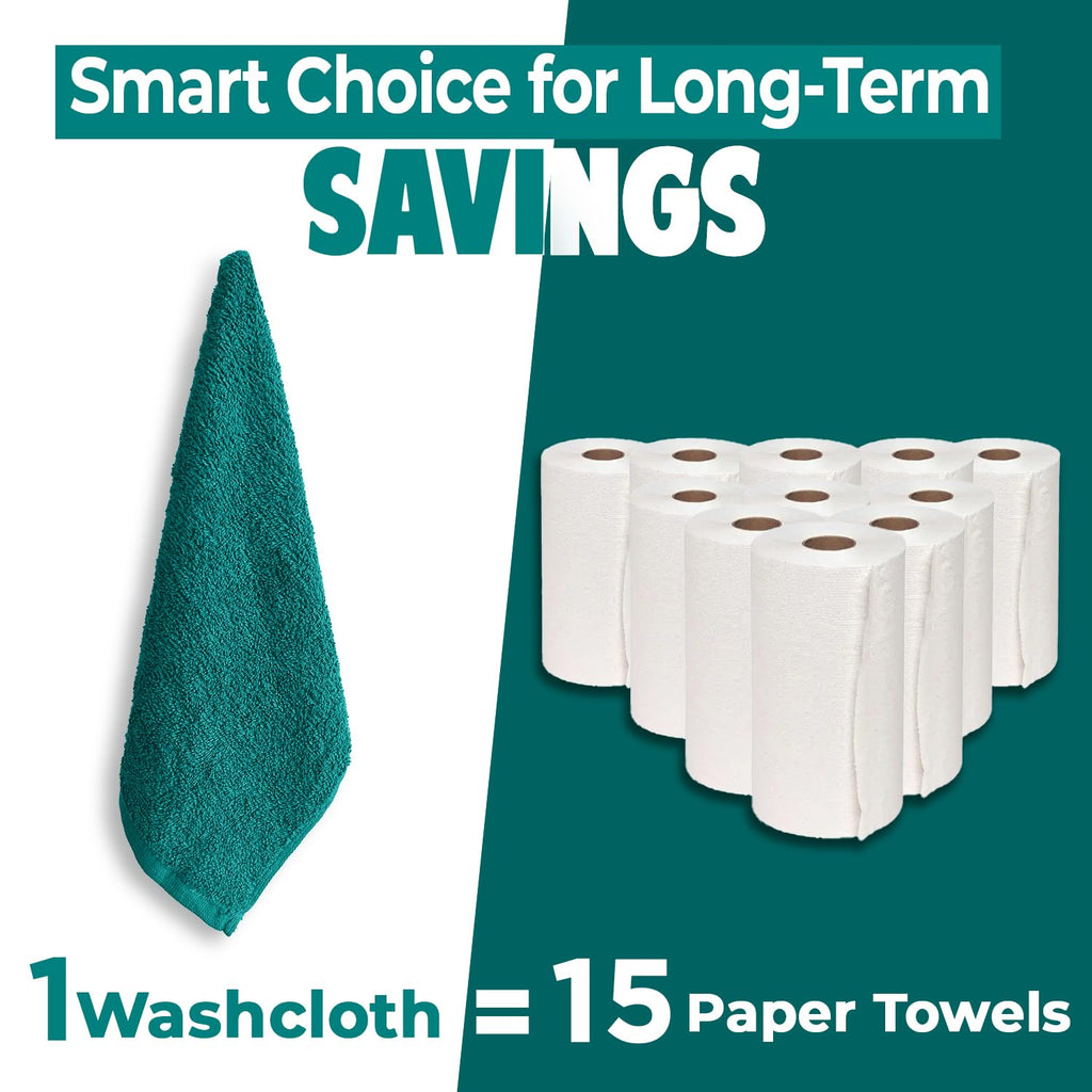DAN RIVER 12 Pack Cotton Wash Cloths Set for Showering [12x12] Teal