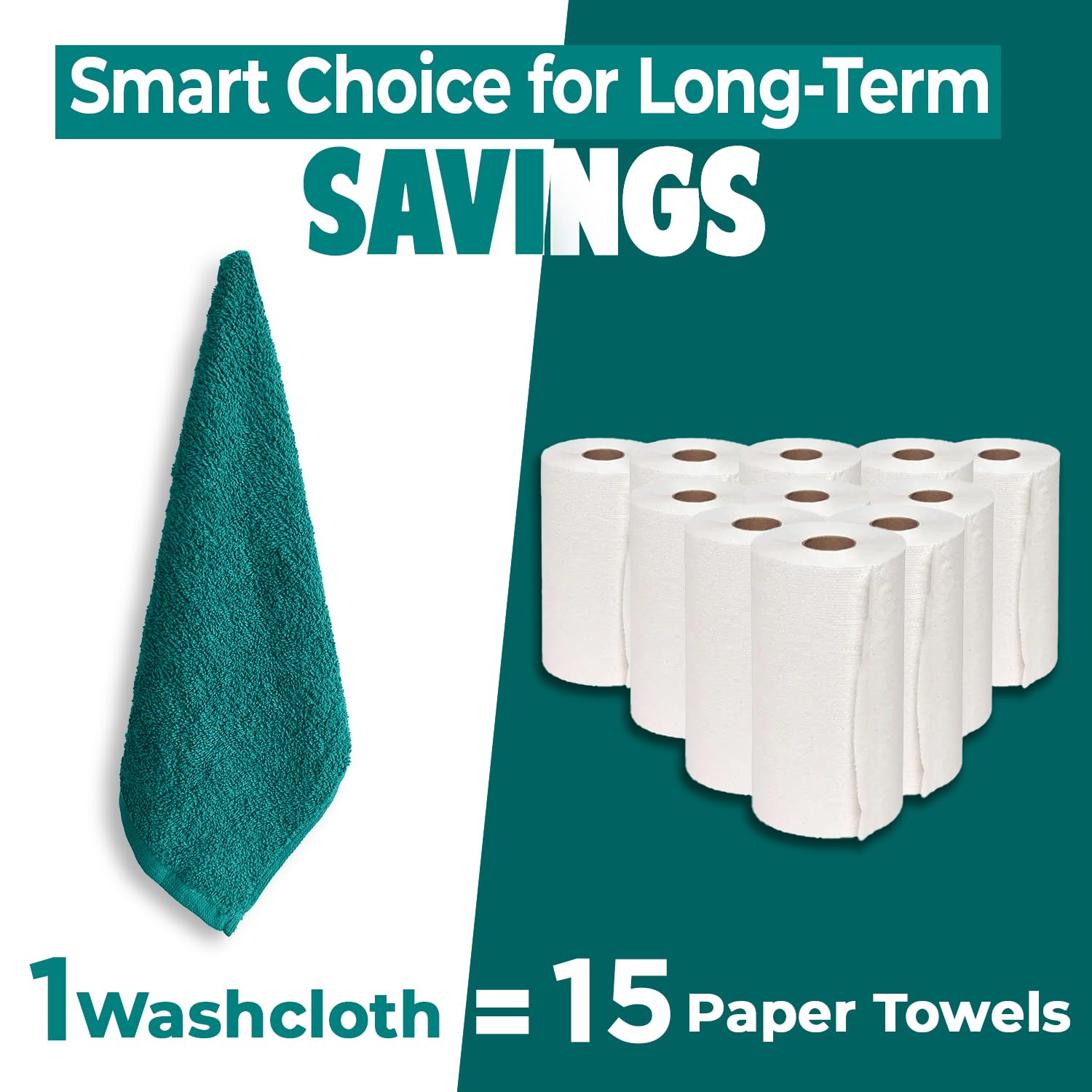 DAN RIVER 12 Pack Cotton Wash Cloths Set for Showering [12x12] Teal
