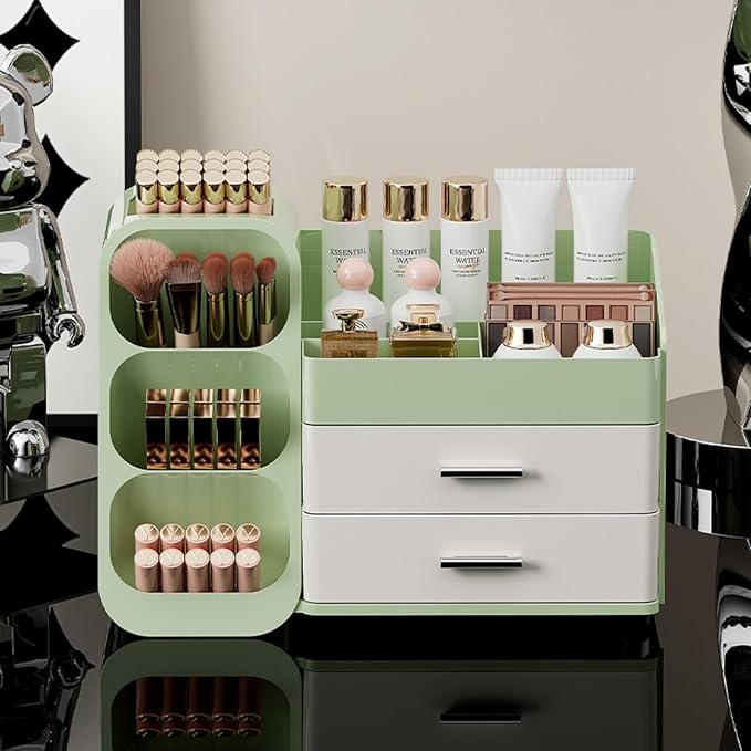 Booklov Large Makeup Organizer for Vanity Countertop, Green Cream