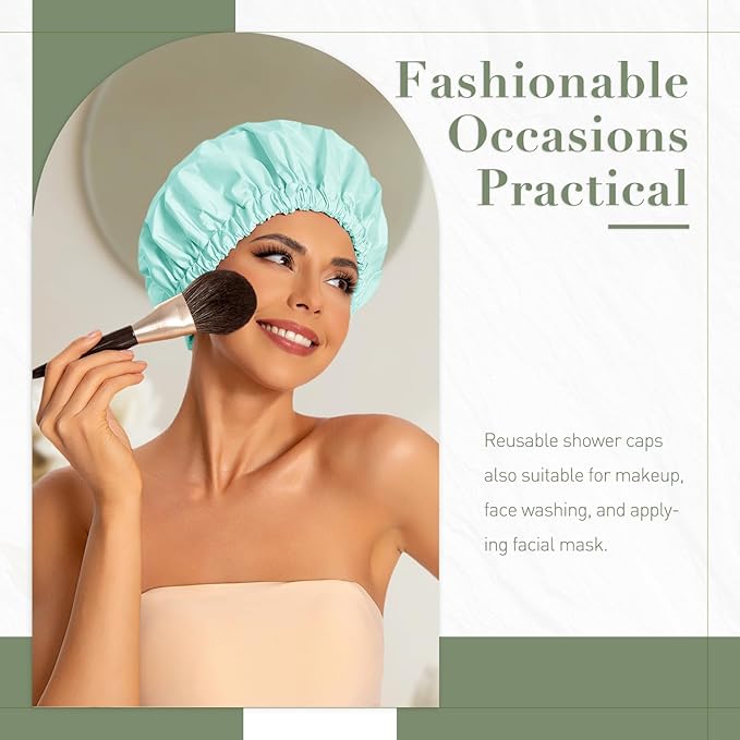 Edoneery Reusable Shower Caps for Women, Waterproof Long Hair Bonnet