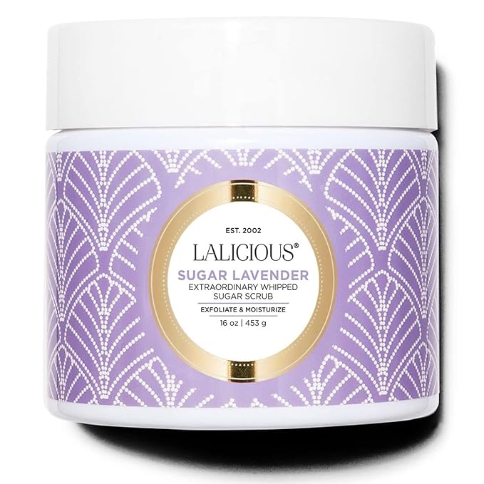LALICIOUS Sugar Lavender Exfoliating & Moisturizing Body Scrub | Sugar & Coconut Oil | Pre-Shave Scrub for Ingrown Hairs & Razor Bumps | Gently Buffs & Smooths Sensitive Skin | No Parabens Large 16oz