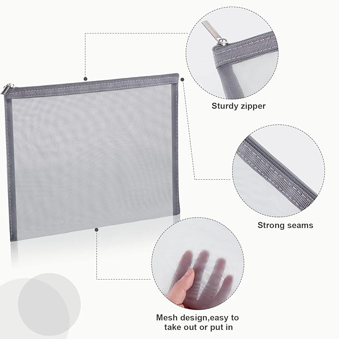 Boao 6 Pieces Mesh Makeup Bags Mesh Cosmetic Bag Portable Travel Organizing Zipper Pouch Toiletries Makeup Pouches for Home Office Travel Accessories(Classic Colors)