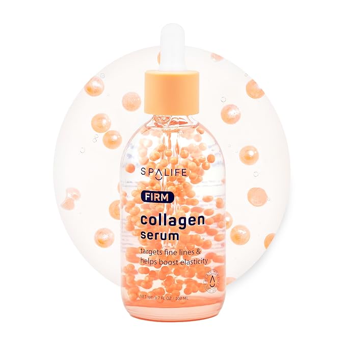 Spa Life Face Serum: FIRM Collagen Serum 100 ml (3.7 oz) - Enhanced Firmness and Hydration – Skin Smoothing, Face Plumping, Pearl-infused - Fights Fine Lines & Wrinkles, For All Skin Types