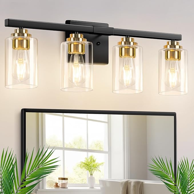 VerRon 4-Light Black & Gold Bathroom Light Fixtures Over Mirror 27 Inches