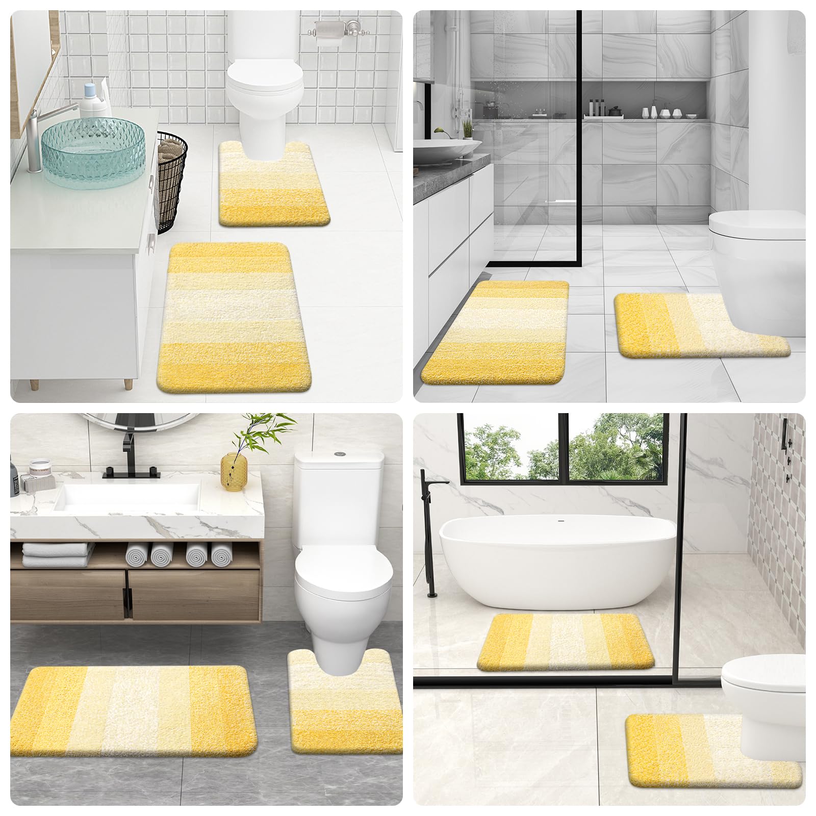 OLANLY Microfiber Bathroom Rugs Sets 3 Piece, 47"x20"+24"x16"+24"x20"