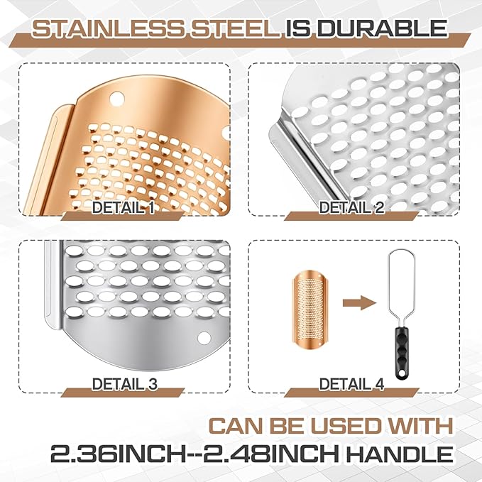 Moxweyeni 8 Pack Rose Gold,Silver Foot File Callus Remover Replacement Blades Metal Pedicure Rasp Hard Skin Remove Scrubber Stainless Steel 2 Designs Big/fine Hole for Detachable Foot Grater