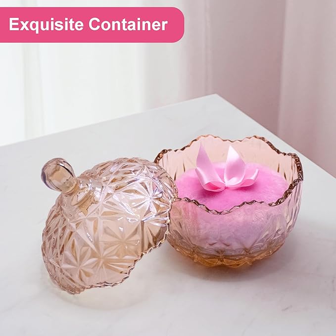 Qopoto 5 Pieces Large Body Powder Puff and Powder Container, Crystal Case for Dust Puff, Powder applicator with Box for Face and Body (Amber, Crown)