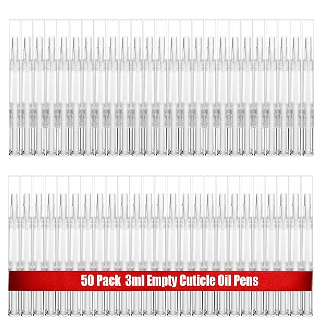 UPZIGS 50 Pack Empty Cuticle Oil Pens Bulk-3ml Travel Size Nail Oil Pen, Disposable Twist Pens with Brush-No Leak, DIY Nail Care Kits for Nail Salon