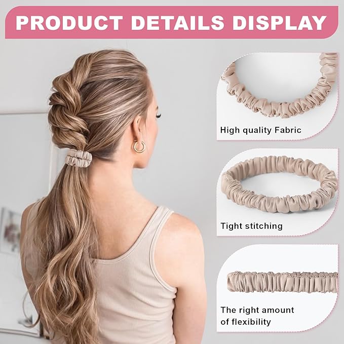 6Pcs Silk Hair Ties Small 22 Momme 100% Pure Mulberry Silk Scrunchies for Women Girls Thin Skinny Hair Sleep Scrunchies No Damage(Color 07)