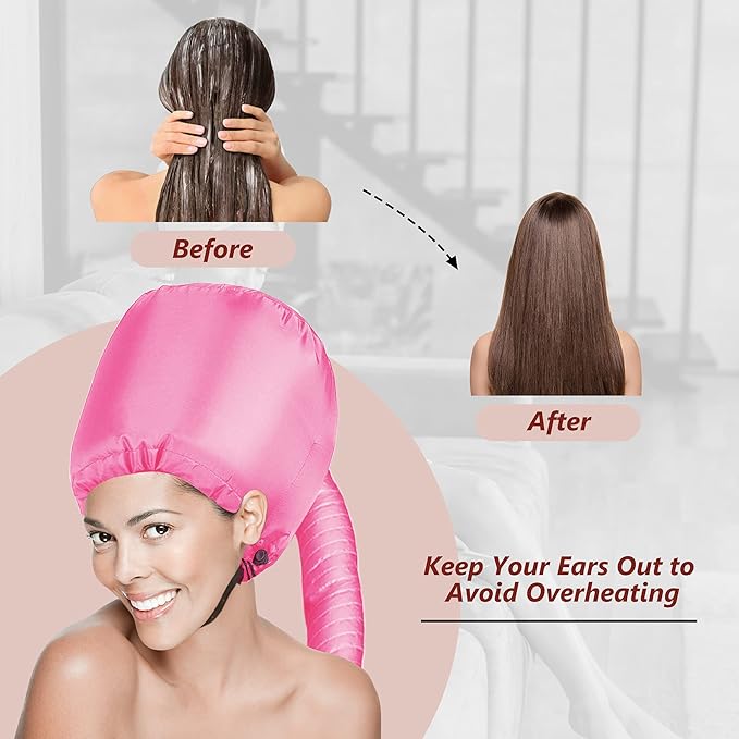 Portable Hair Dryer Bonnet Attachment Adjustable Hair Dryer Bonnet for Hair Styling, Hair Color, Hair Condition and More- Deep Pink
