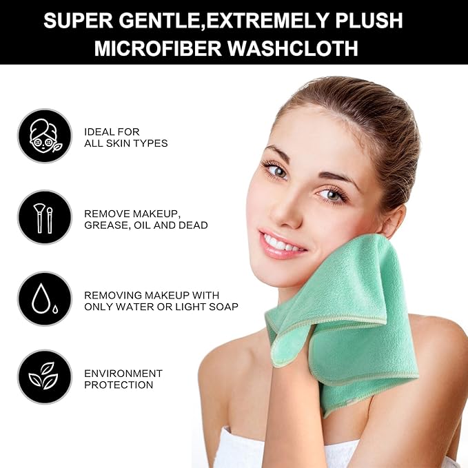 Microfiber Facial Cloths Fast Drying Washcloth 12inch x 12inch Green 6 pack