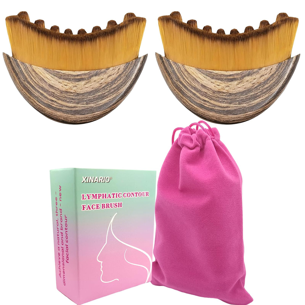 XINARIO 2PCS Lymphatic Contour Face Brush for Sculpting & De-Puffing