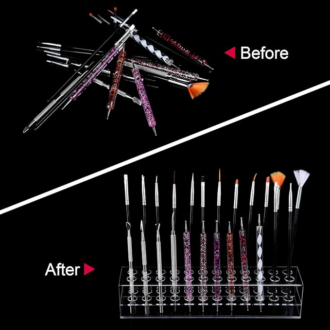 Wiojtry Nail Art Tool Organizer, Nail Brush Holder, Nail Technician Gifts, Storage for Storing Pro Beauty Finger Nailcare Art Kit Tools Makeup Display Case Refillable Container Holder Organization