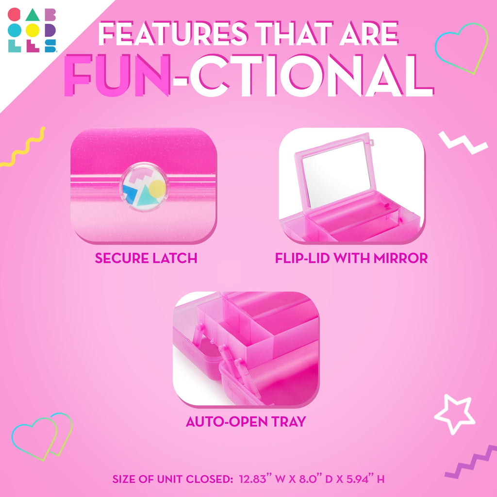 Caboodles On-The-Go Girl Makeup Box, Hot Pink Sparkle, Hard Plastic Makeup Organizer Box, Built-In Mirror, Secure Latch for Safe Travel, Spacious Storage for Large Items
