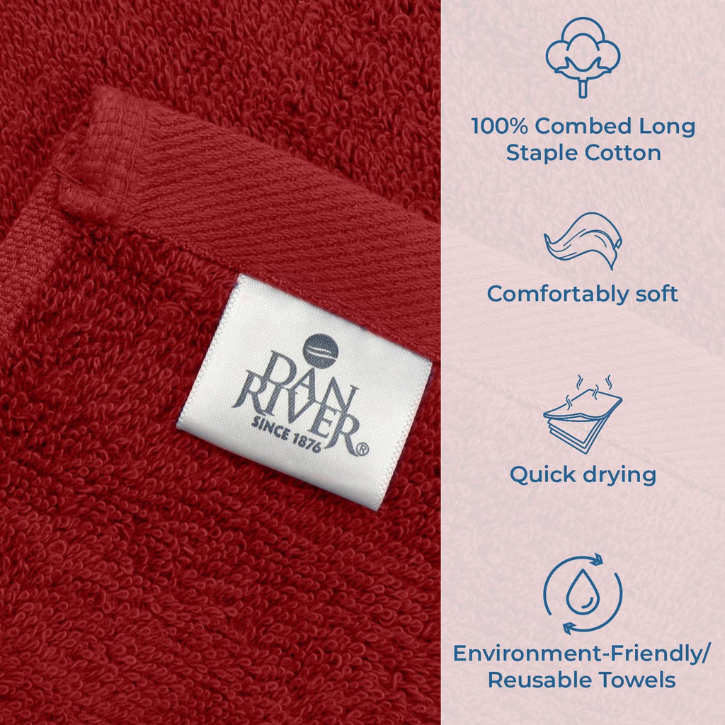 DAN RIVER 600 GSM Cotton Large Bath Towels Set of 4, 27 x 54 Inches, Red