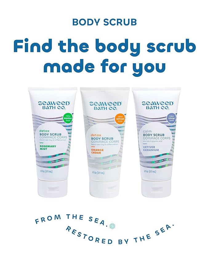 Seaweed Bath Co. Detox Body Scrub - Rosemary Mint - Exfoliating Skin Scrub Removes Dead Skin & Impurities - With French Sea Clay, Coffee Bean Extract - Vegan, Paraben & Sulfate Free - 6 oz