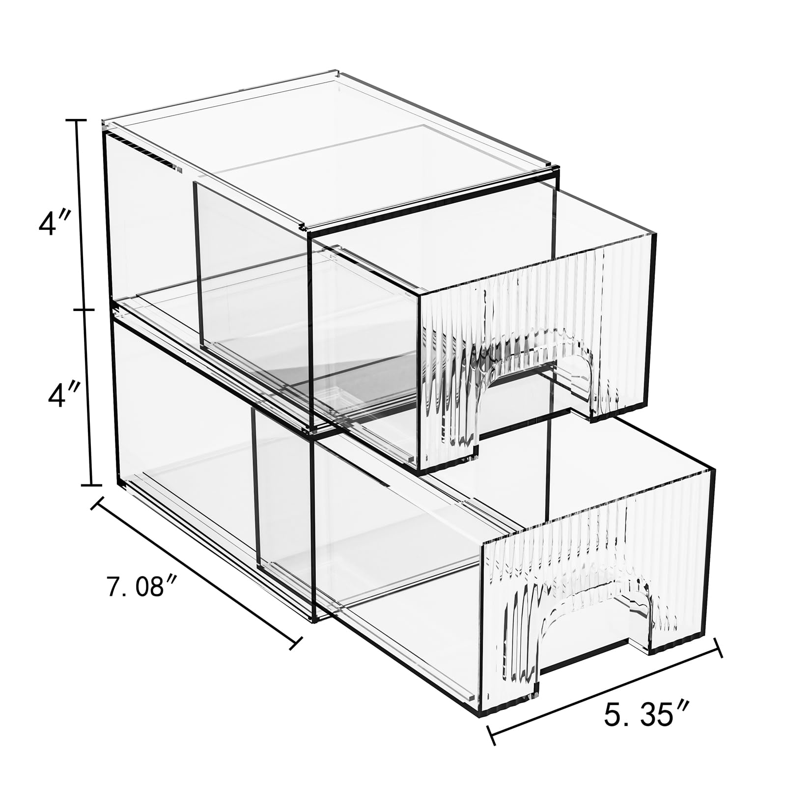 ZHIAI 2 Pack Clear Stackable Cosmetic Organizer, Acrylic Drawer, Plastic Organizer for Dresser, Vanity, Kitchen Cabinet, Pantry, Home Organization and Storage