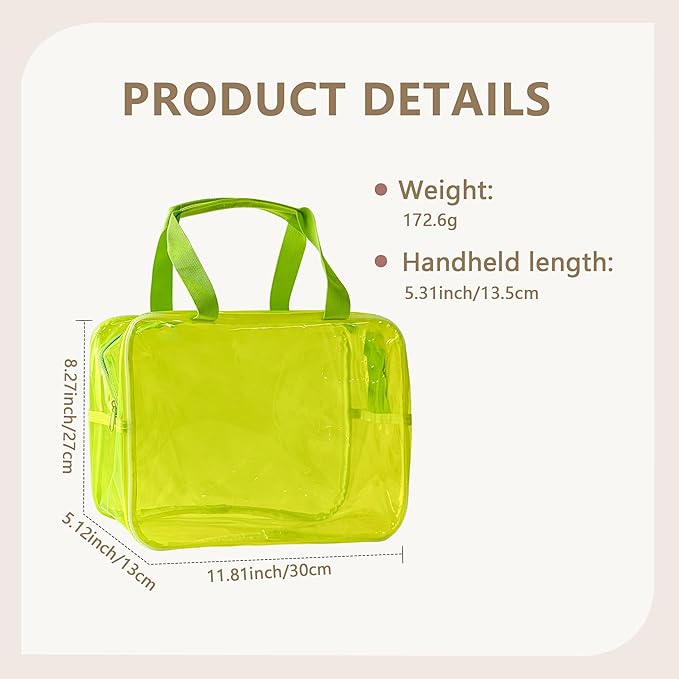 TotePrint Pink PVC Clear Pure Color Transparent Large Zipper Cosmetic Pouch Travel Makeup Cosmetic Bag with Handle for Travel Bathroom Toiletry Organizer (Light Pink)