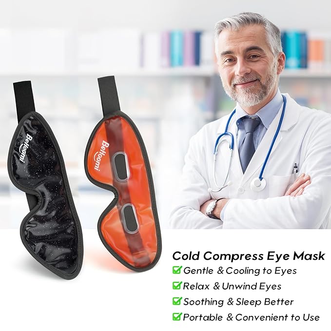 BeHoomi 2Packs Cooling Eye Masks, Ice Eye Mask Cold Compress for Eyes, Reusable Cold Gel Eye Mask for Eye Relaxation, Comfort Snug Fit, Eye Cover for Home, Office, Black & Orange
