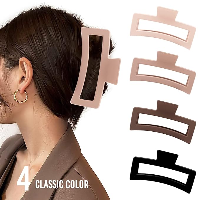 ZYTJ 5 Inche Extra Large Claw Clips for Thick Hair and Long Hair, 4 Pack Xl Jumbo Claw clips, Oversized Matte Non-slip Rectangle Hair Clips for Women, Big Strong Hold Jaw Clip,Neutral Color