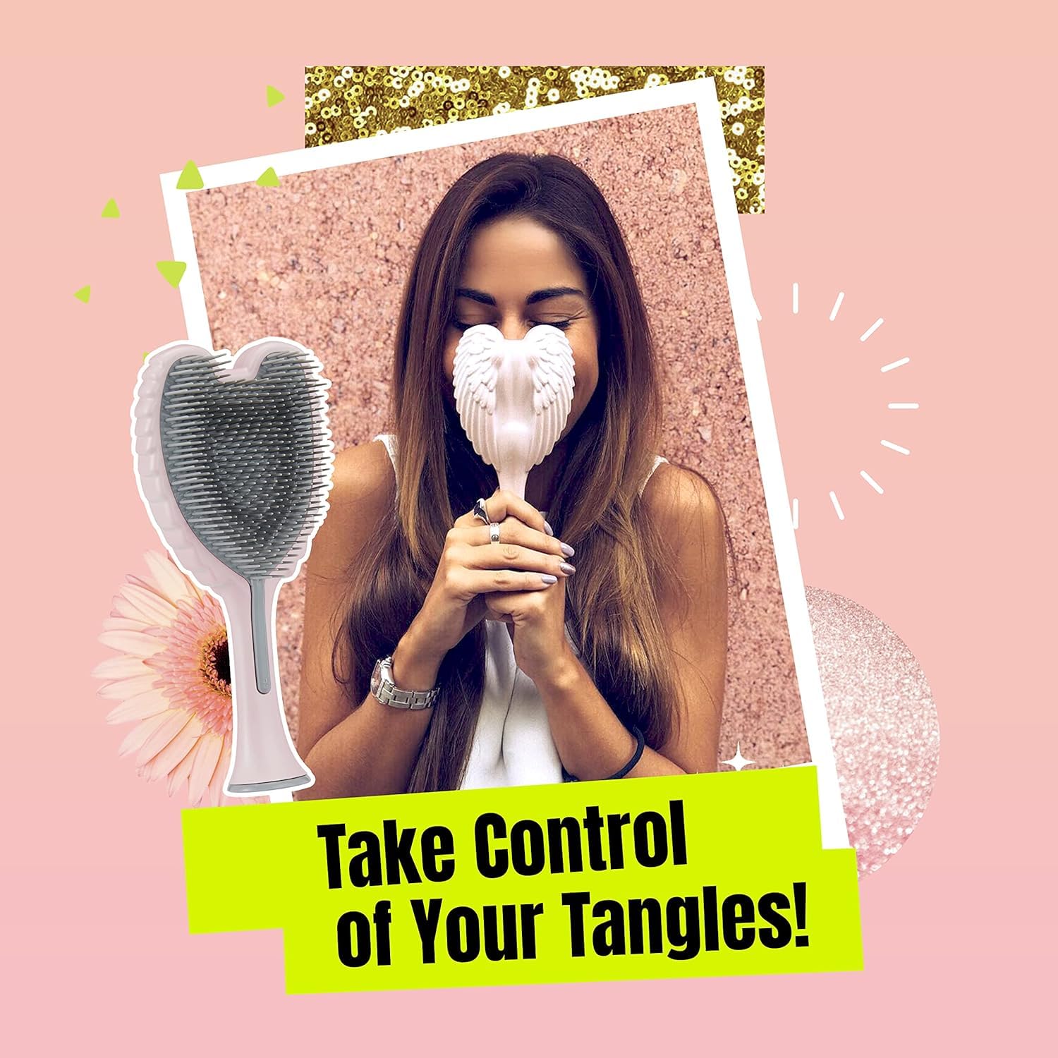 Detangling Hair Brush - Anti Static Angel Wing Hair Brush with Soft & Flexible Bristle for Straight & Wavy Hair - Tangle Angel Hair Detangler Brushes for Blow Drying & Shower - Two Tone Pink Blue