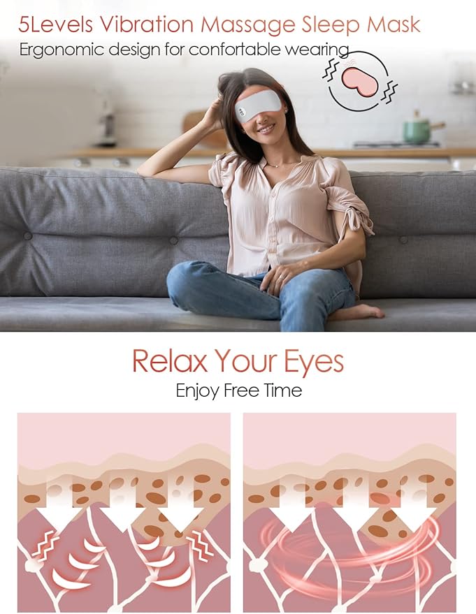SandKing Wireless Heated Eye Massager with Cooling Eye Pad, Vibrating Heating Sleeping Mask for Men Women Kids -USB Charing Heated Eye Mask Electric for Dry Eyes, Relax,Travel