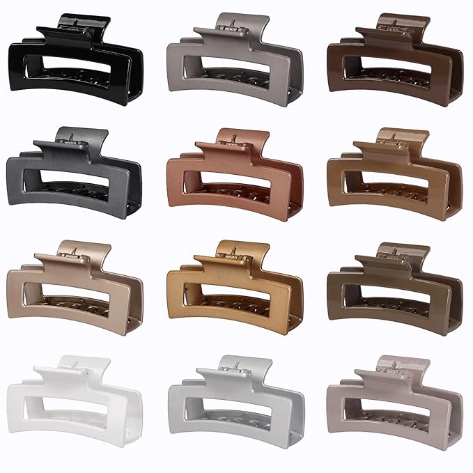 Sisiaipu 3.5 Inch Medium Hair Claw Clips 12 Pcs Square Claw for Thick and Thin Hair Rectangular Rectangle Hair Clips Jaw Clips Bulk Hair Accessories for women and Girls (Gold)