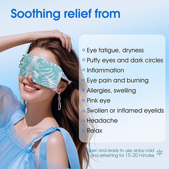 ZHENYEMEI Hydrogel Self Cooling Eye Mask,Cold Eye Mask for Puffy & Burning Eyes,Cold Compress for Fast Relief with Fatigue and Headaches, Individually Wrapped Cool Care Travel Essentials,8 Packs