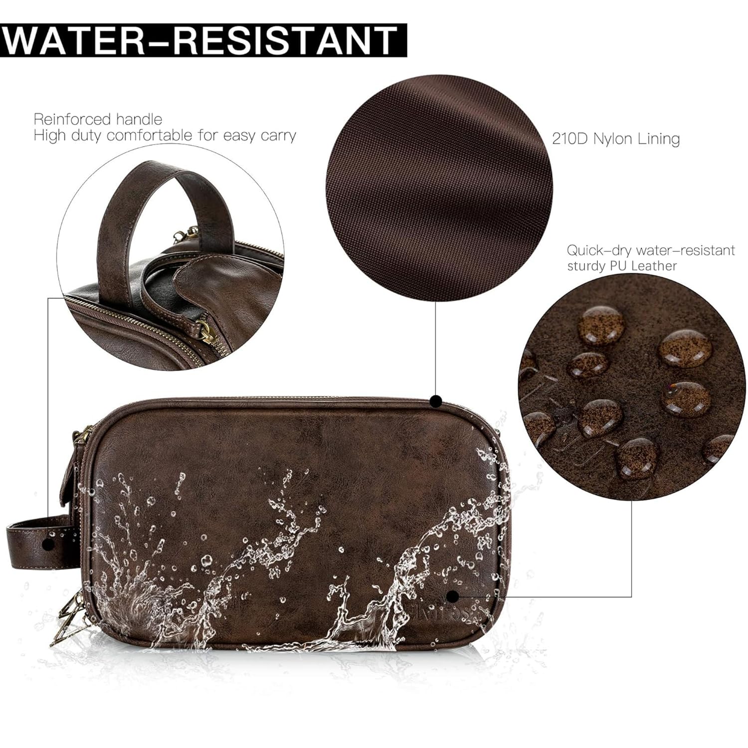 Elviros Toiletry Bag for Men, Large Travel Shaving Dopp Kit Water-resistant Bathroom Toiletries Organizer PU Leather Cosmetic Bags
