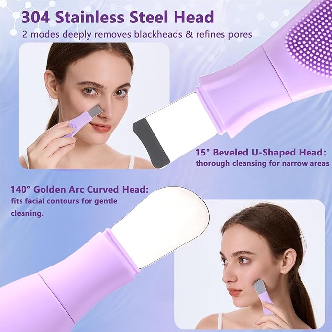 PeaKalo Silicone Face Scrubber Black Head Remover for Face- Appliances for Removing Make-up for Deep Cleansing Blackhead Remover Tools Face Spatula Makeup Removal Washing Brushes Pore Cleaner (Purple)