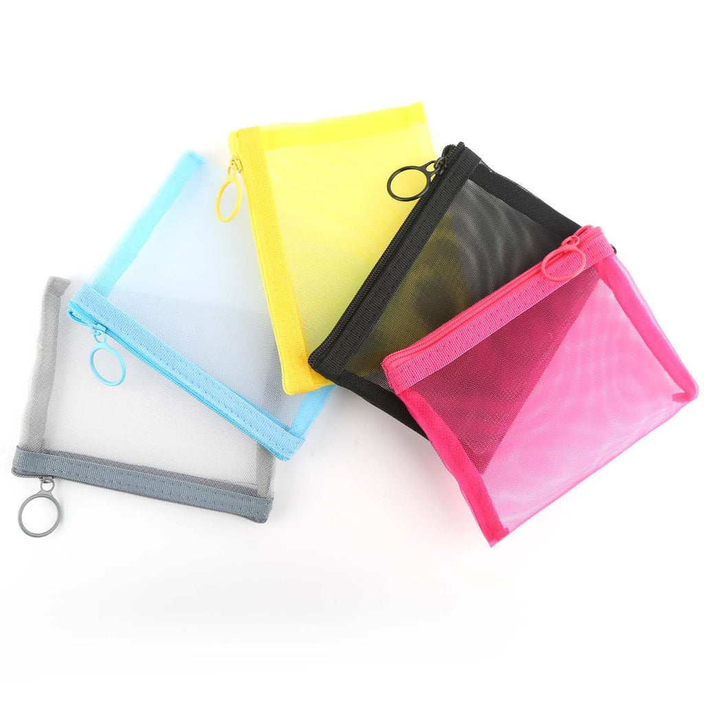 EASYFUN Small Zipper Pouch,5 Pieces Mini Mesh Pouch Coin Purse Cosmetic Case,Small Item Organizer,5 x 4 Inch,Assorted Colors