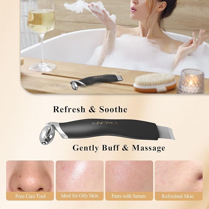 Vangines Ice Roller for Face & Eyes, Cooling Facial Roller with Blackhead Remover & 2 Silicone Brushes, Stainless Steel Face Roller for Puffiness, Pores & Deep Cleansing(Black)
