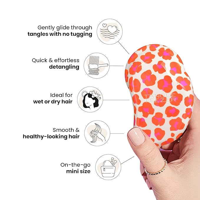 Tangle Teezer |The Original Mini Detangling Hairbrush | Palm Size Perfect for Kids & Travelling | Ideal for Wet & Dry Hair |Reduces Flyaways | Orange Safari