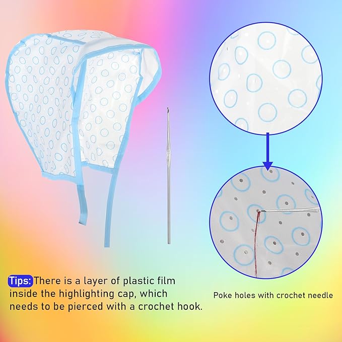 JJUNW 3 Pcs Hair Highlighting Caps, Bleach Cap Coloring Frosting Dye Kit, Highlighting Kit, Highlight Cap with Hooks Highlight Hair Coloring Frosting Dye Kit for Salon Hair Dyeing Hairdressing