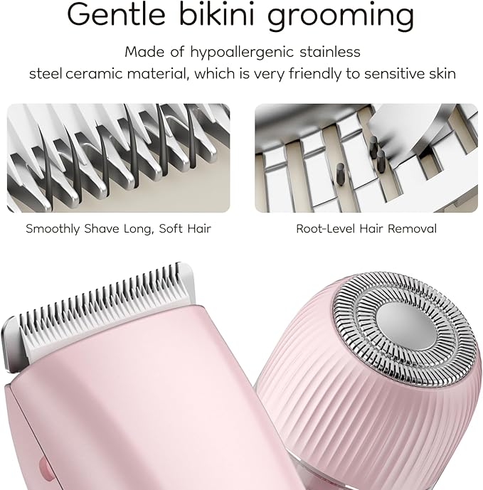 Bikini & Body Hair Trimmer for Women, Dual Head - IPX7 Waterproof Electric Razor for Gentle Pubic, Facial, Underarm, and Leg Shaving