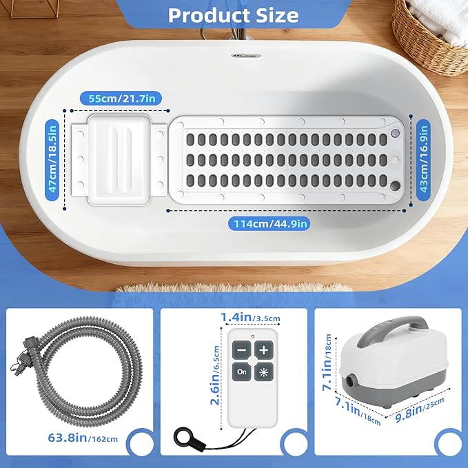 Iridesc Bubble Bath Mat Tub Spa Massager - Portable Spa Bubble Bath Massager with Remote Control, Upgraded Powerful Suction Cup, Pillow, Electric Air Pump, 6-Speed Bubbles for Home Relaxation