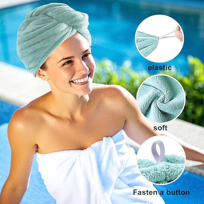 Microfiber Hair Drying Towel Wrap for Women, Hair Turbans Towel for Wet Hair,turbie Twist Hair Towels(The Color of the Picture is for Reference only) (Dark Blue,Light Blue,Light Green)