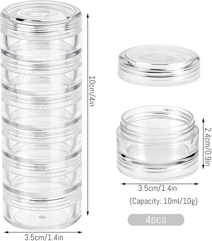 3 Sets 6 Layer Stackable Plastic Containers, 10G/10ML Clear Cosmetic Storage Box Round Organizer Jars for Beads, Buttons, Small Jewelry Findings