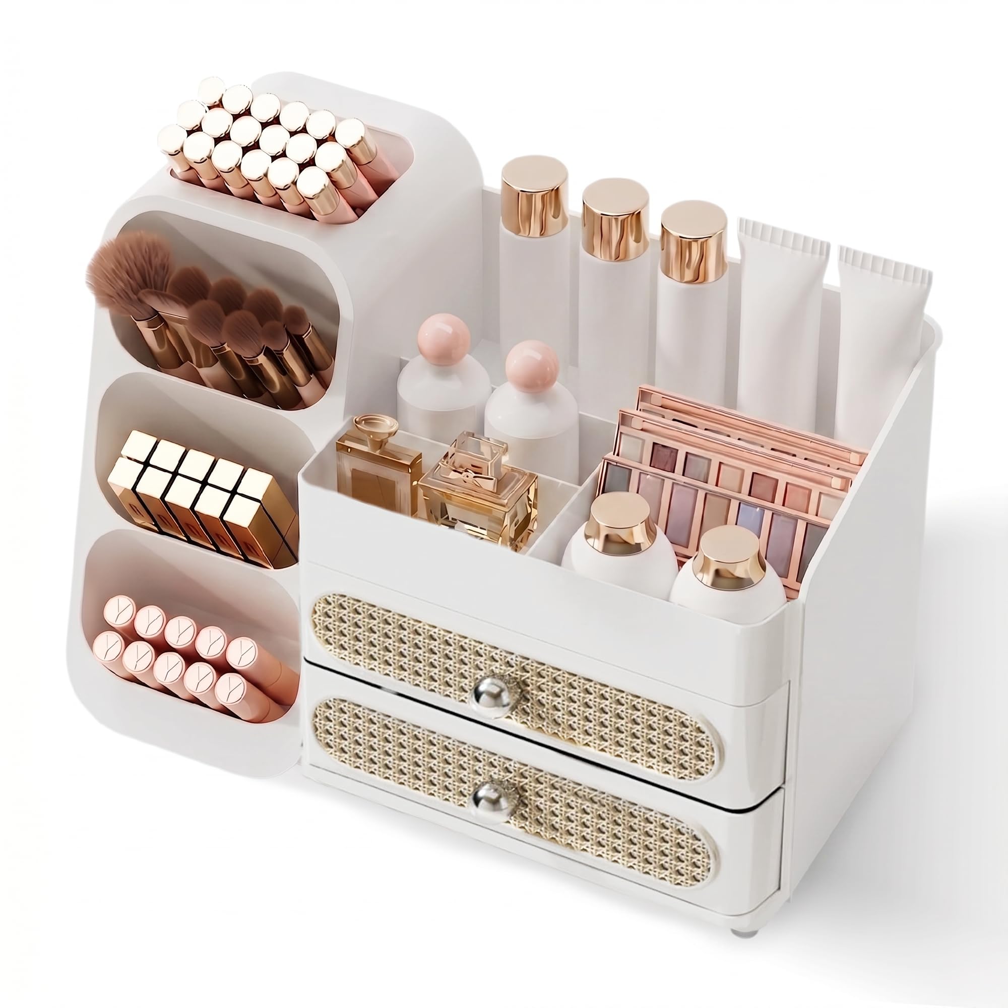 Booklov Large Makeup Organizer for Vanity Countertop, White