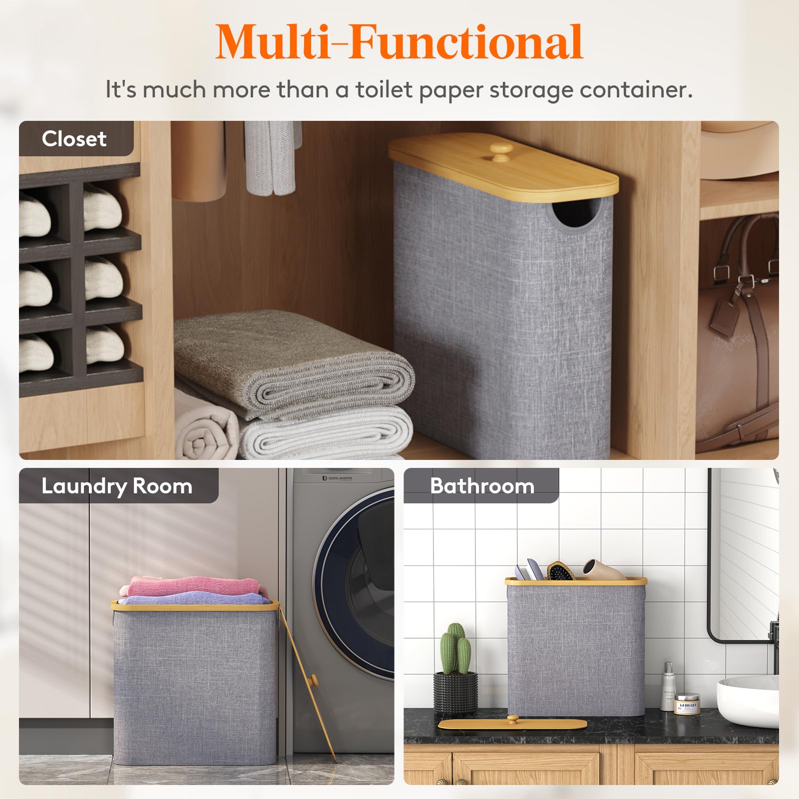 Lifewit Toilet Paper Storage Holder Extra Large Stand Basket 30L Light Gray