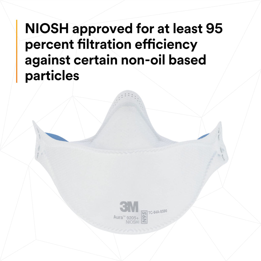 3M Aura Particulate Disposable Respirator 9205+, N95, Pack of 20, NIOSH