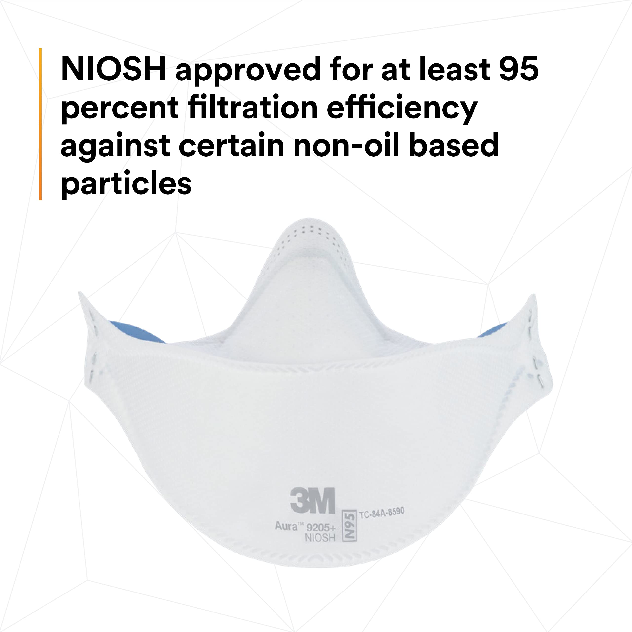 3M Aura Particulate Disposable Respirator 9205+, N95, Pack of 20, NIOSH