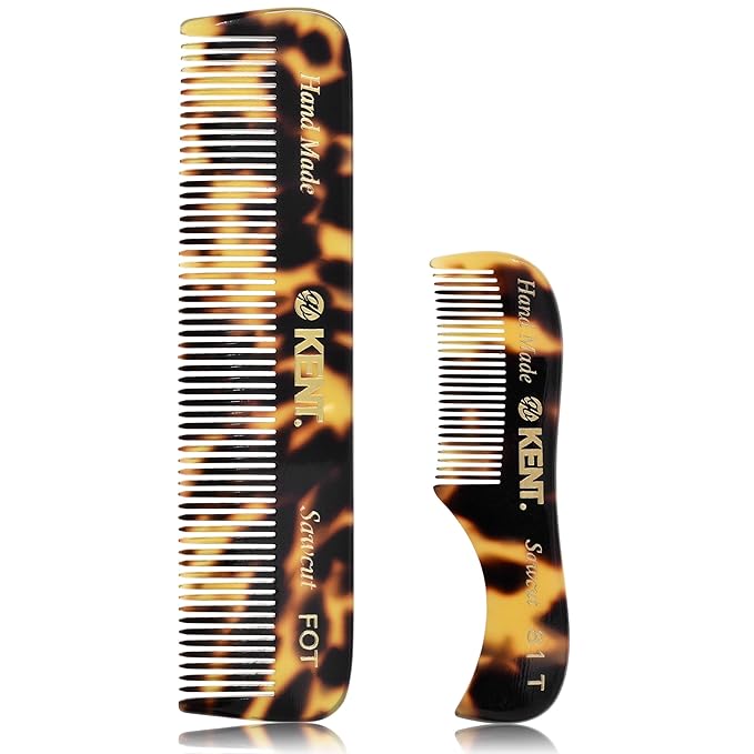 Kent 81T FOT Tokyo Yellow Beard Pocket Comb Set for Men - Beard Kit for Travel and Home, Mustache Comb for Men, Mini Comb Beard Combs for Mens Grooming, Sawcut Hand polished Made in England