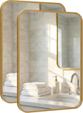 Pocetry 2-Pack 24x36 Inch Antique Gold Rounded Rectangle Vanity Mirrors