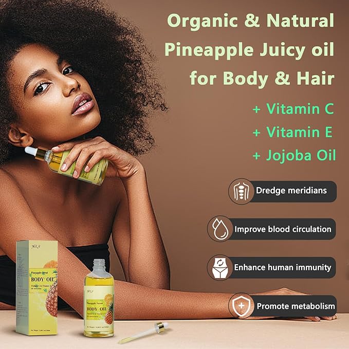 MR.A 2 Pack Pineapple Juice Scented Body Oil, Vitamin E Hydrating Body Oil, Pineapple GUASHA Oil after Shower for Dry Skin, Massage Oil with Guasha Tool
