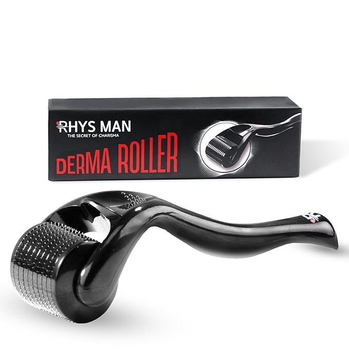 Rhys Man Derma Roller 0.25mm with Storage Case – Titanium Dermaroller for Beard, Face & Scalp Care, 540 Needles Skin Care Tool for Men & Women