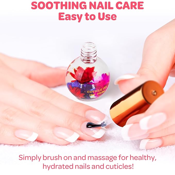 JIASHENG Cuticle Oil, Scented Nail Oil Infused with Real Flowers, Rose 15ml