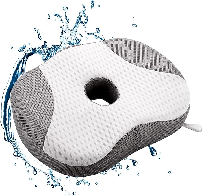 Idle Hippo Hot Tub Booster Seat, 4D Air Mesh Hot Tub Pillow with Powerful 6 Non-Slip Suction Cups, Ergonomic Booster Cushion, Quick Dry Spa Pillow for Indoor Outdoor Hot Tub-White/Grey