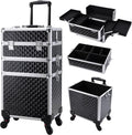FRENESSA 3 in 1 Rolling Makeup Case Cosmetology Case on Wheel Vintage Black